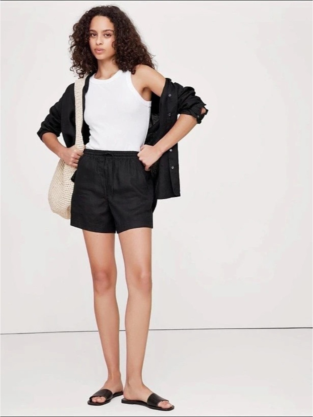 Banana Republic Linen Blend Pull-On Shorts Black XS/P